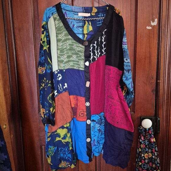 LA Cera Colorful Bohemian Button Down Top 4X Tunic Festival - Picture 9 of 14
